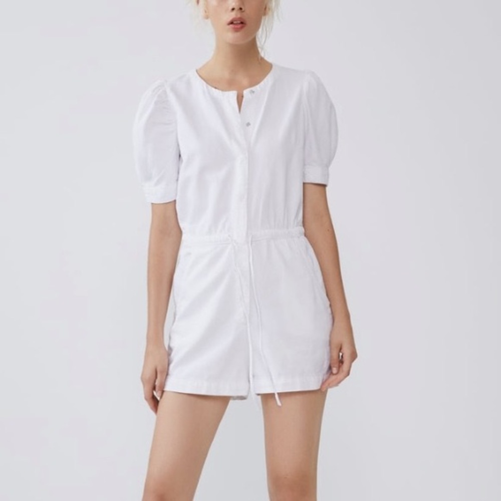 Zara Women’s White Romper Size XS One Piece Denim Drawstring Waist